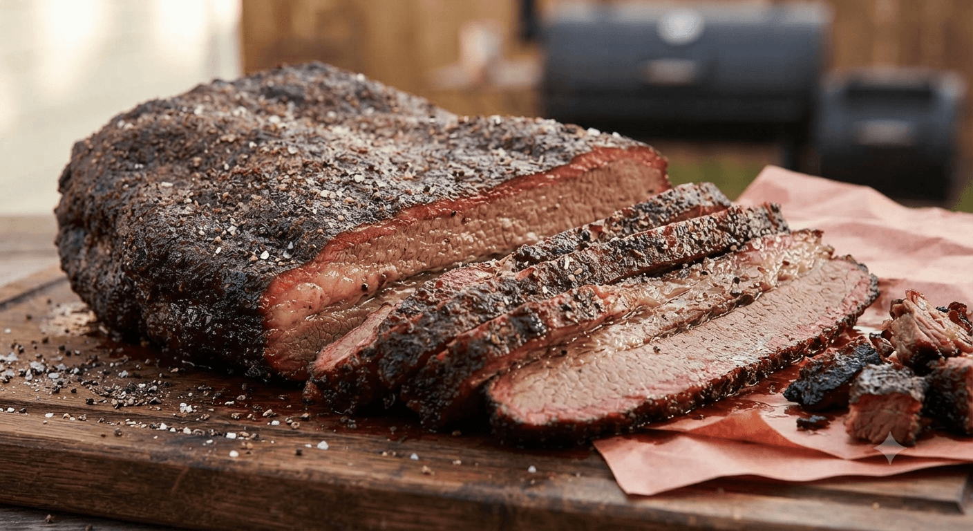 Sliced smoked brisket