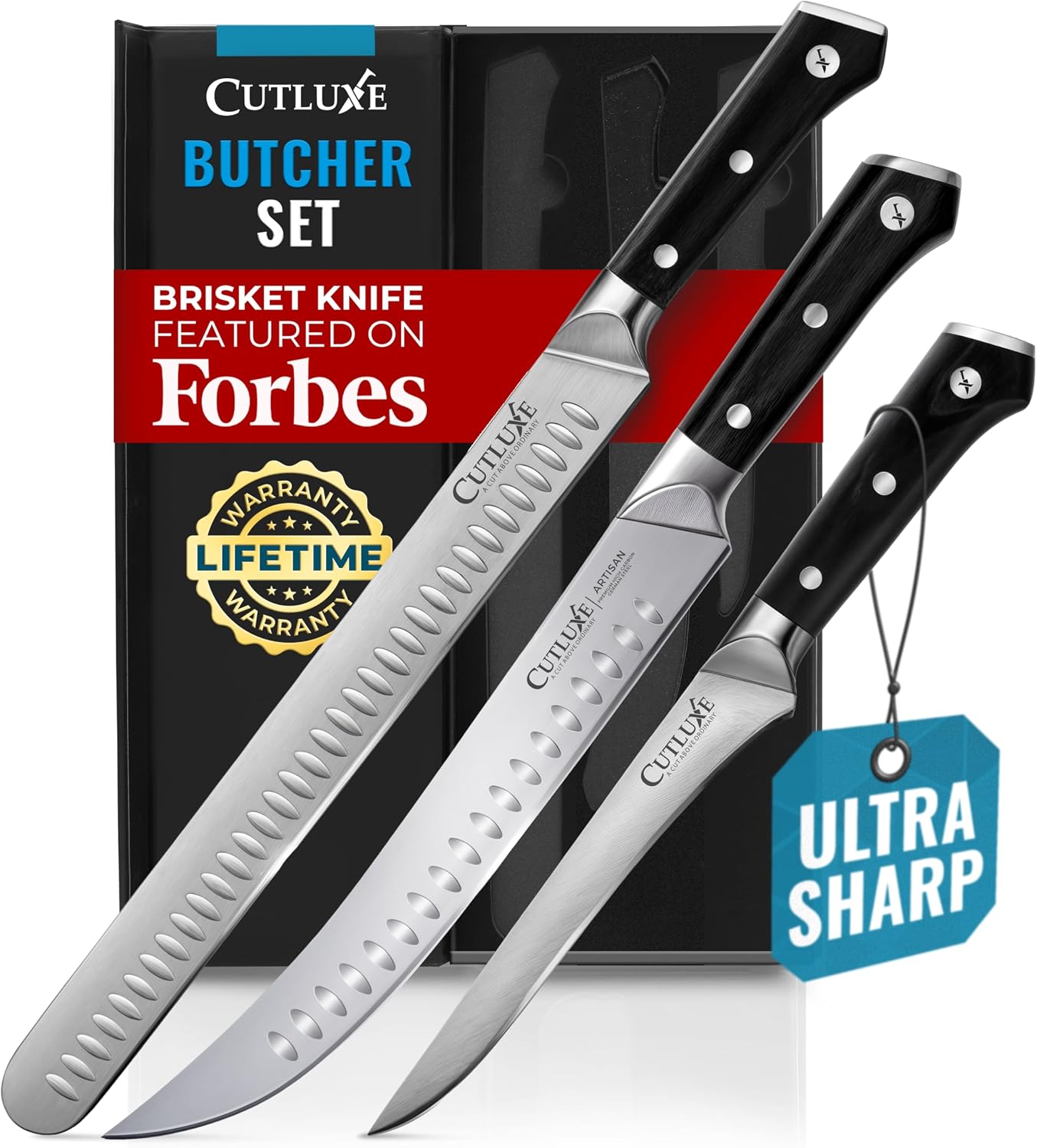Cutluxe 3-Piece BBQ Butcher Knife Set