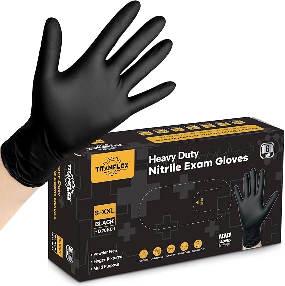 TitanFlex Heavy-Duty 6-Mil Black Nitrile Gloves